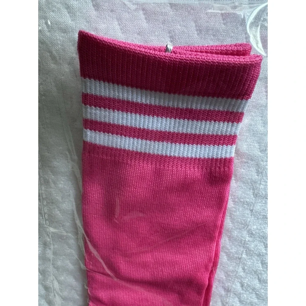 Unbranded Unisex Medium Athletic Socks Pink White Striped